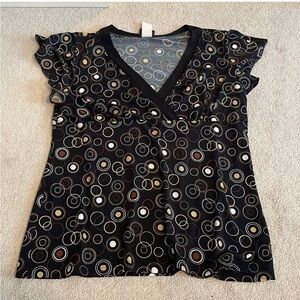 Elegant Black Circle Patterned Women's Blouse